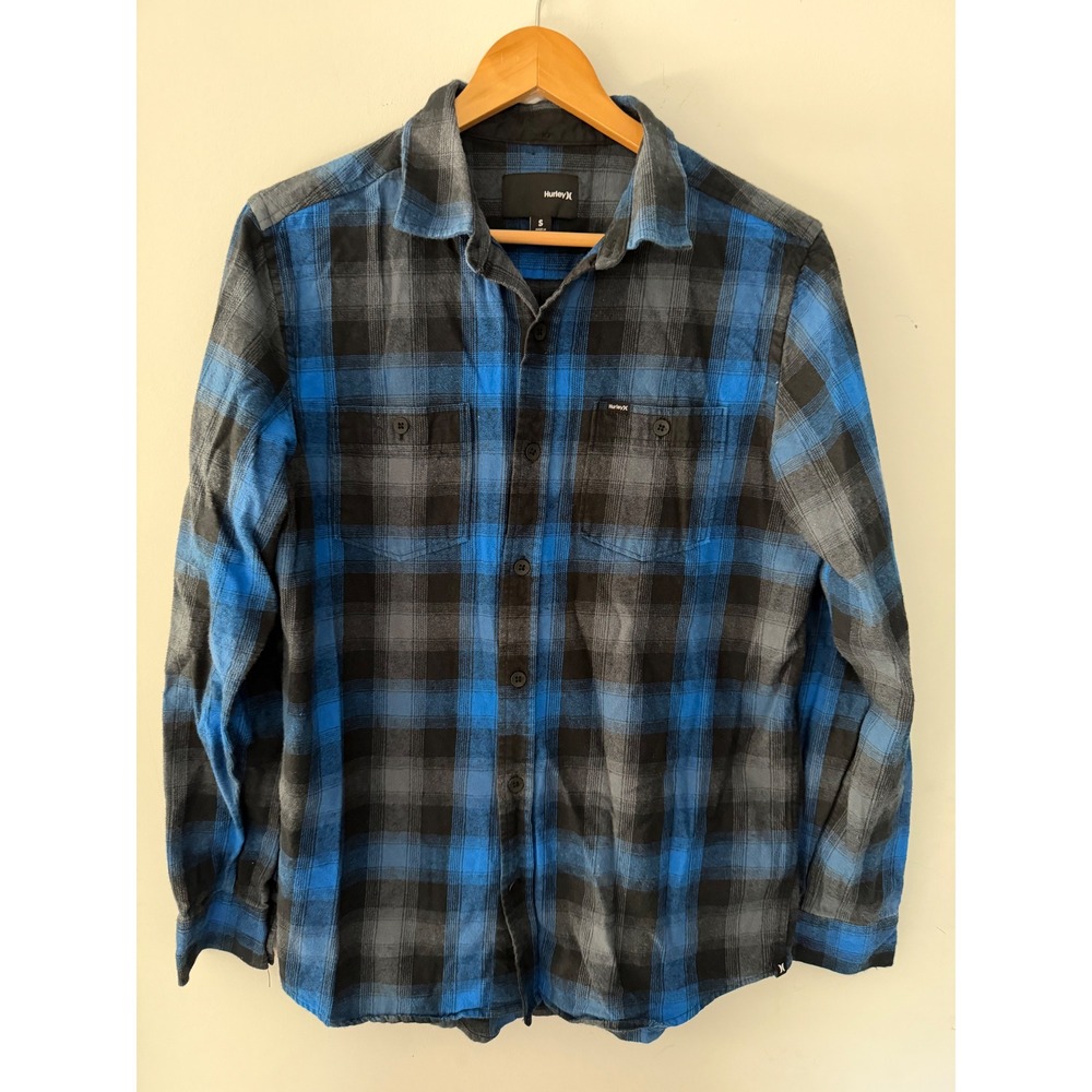 Hurley Mens Blue Black Plaid Flannel Button Down Shirt Small C0462-00 MVS0002510